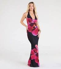 Alluring Vibe Floral Mesh Bodycon Maxi Dress