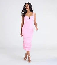 Turn On The Charm Ruffled Mesh Midi Dress