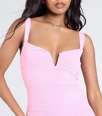 Turn On The Charm Ruffled Mesh Midi Dress