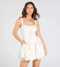 Playful Flirt Lace-Up Ruffle Skater Dress