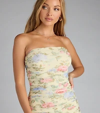 Playful Chic Floral Tube Midi Dress