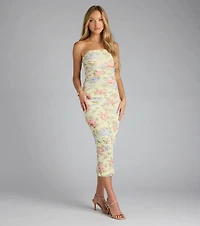 Playful Chic Floral Tube Midi Dress