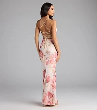 Romantic Flair Floral Lace-Up Maxi Dress