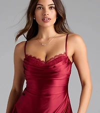 Sweet And Special Lace Trim A-Line Satin Dress