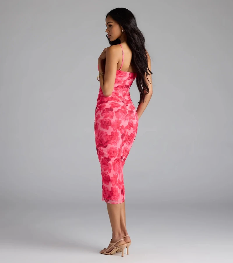 Petal Perfection Floral Ruched Midi Dress