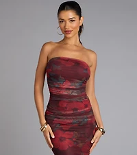 Love Struck Floral Mesh Midi Tube Dress