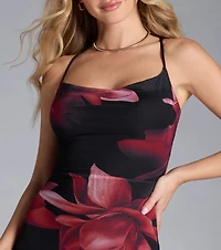 Captivating Floral Mesh Lace-Up Midi Dress