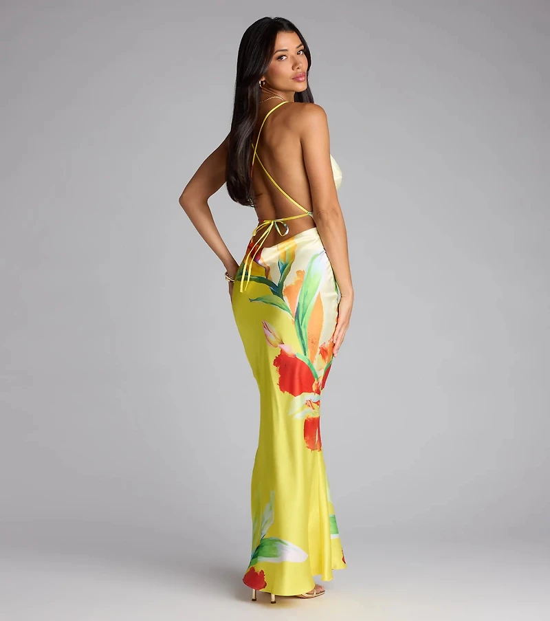 Sunset Muse Floral Satin Maxi Dress