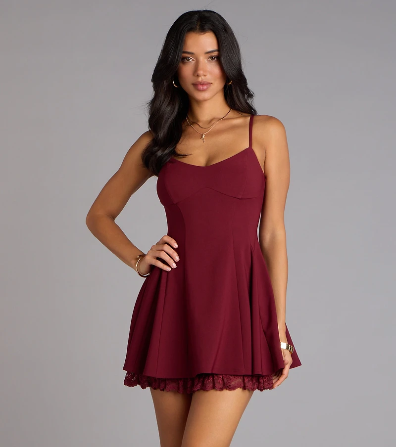 Chic Charm Lace Trim Skater Dress