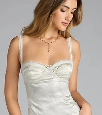 All Love Sweetheart Lace Trim Satin Mini Dress