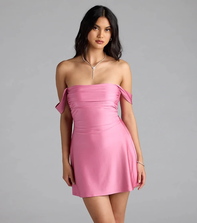 windsor classics lover off-the-shoulder satin a-line mini dress reviews Love it! and date nights x-midi dress Asymmetric Dresses | boohoo Color:Black/Navy