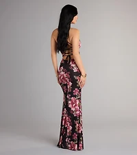 Garden Goddess Floral Lace-Up Maxi Dress
