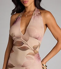 Crush Worthy Floral Mesh Halter Midi Dress