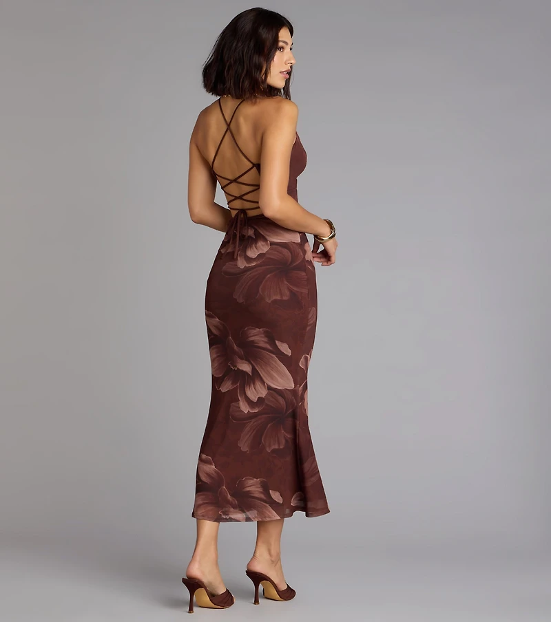 Petal Play Floral Mesh Midi Dress
