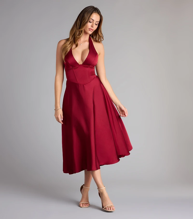 knee length dresses for ladies Floret Midi Dress - Red Hearts