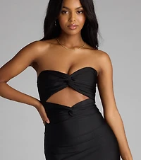 Cut To The Chase Strapless Cutout Midi Dress