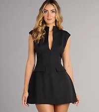 Chic Status Plunge V-Neck Crepe Mini Dress