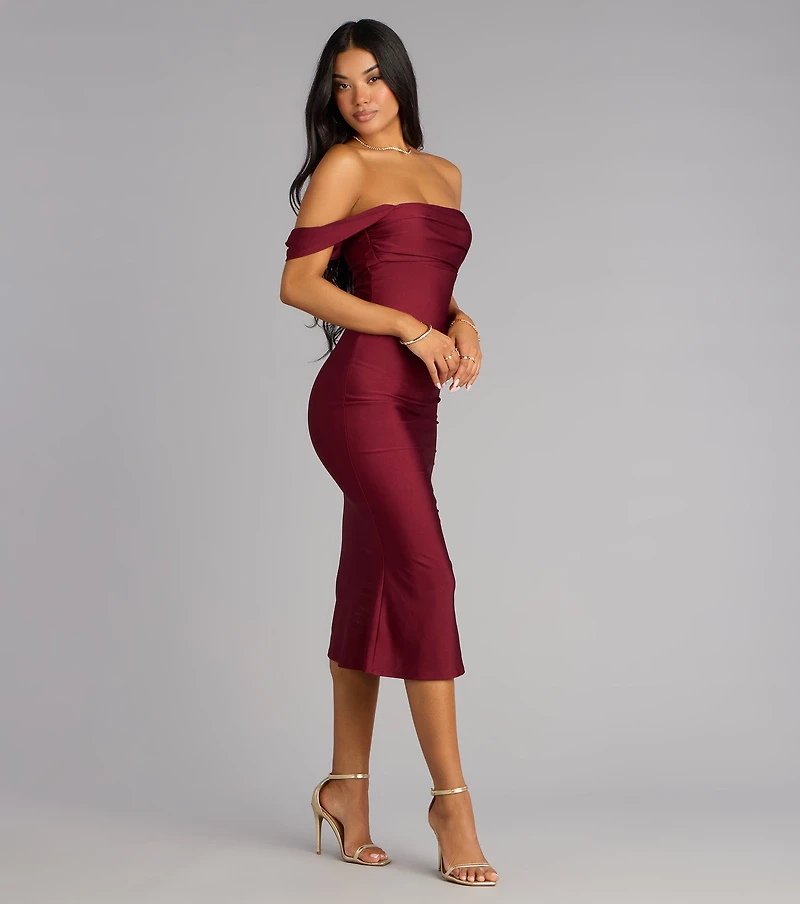 Exceptional Off-The-Shoulder Flared Midi Dress