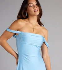 Classics Lover Off-The-Shoulder Satin A-Line Mini Dress