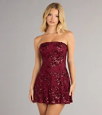 Shimmer Bloom Floral Sequin Mini Tube Dress