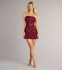 Shimmer Bloom Floral Sequin Mini Tube Dress