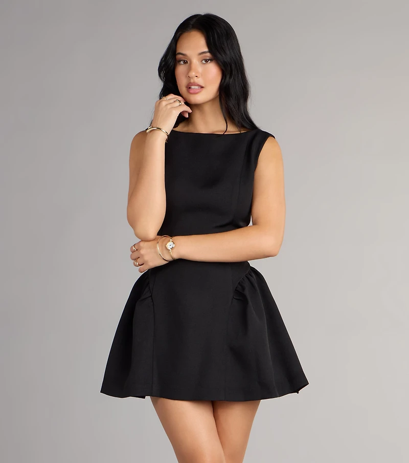 Chic Sensation Low Back Crepe Skater Dress