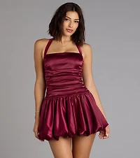 Can’t Be Missed Satin Bubble Hem Skater Dress