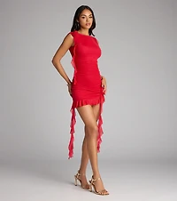 Stop And Stun Rosette Ruffle Mini Dress