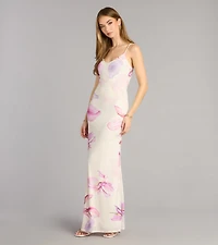 Soft Focus Florals Mesh Maxi Dress