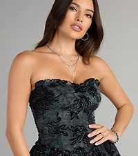 Sultry Sweet Glitter Floral Drop Waist Skater Dress