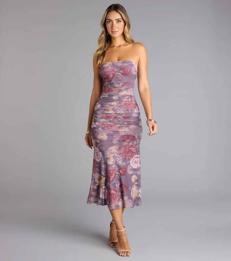 Bloom With Grace Floral Mesh Midi Dress