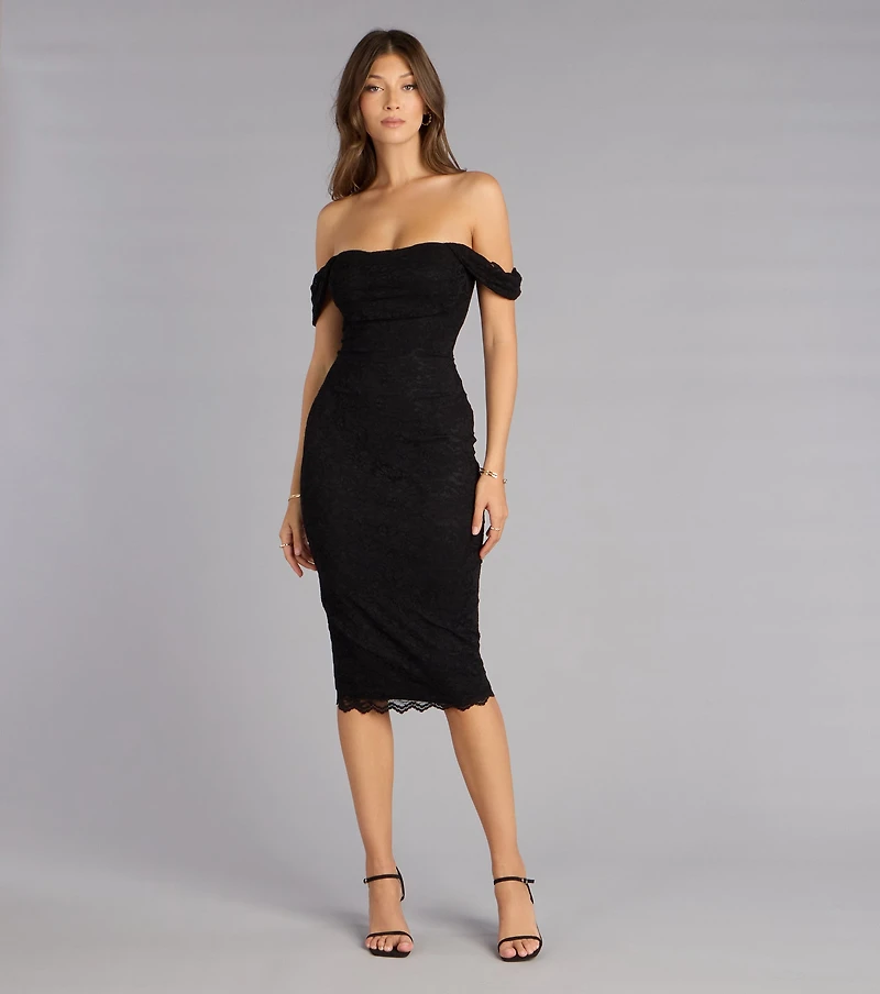 Lavish And Lovely Bodycon Lace Midi Dress