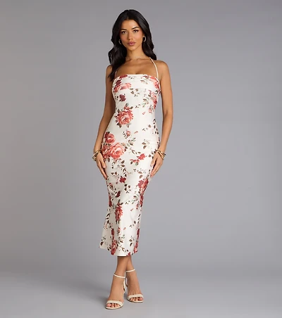 Garden Stroll Floral Lace-Up Midi Dress