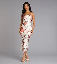 Garden Stroll Floral Lace-Up Midi Dress