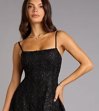 Forget Me Not Lace-Up Sequin Lace Mini Dress