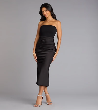 Forever Icon Strapless Satin Midi Dress