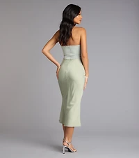 Forever Icon Strapless Satin Midi Dress