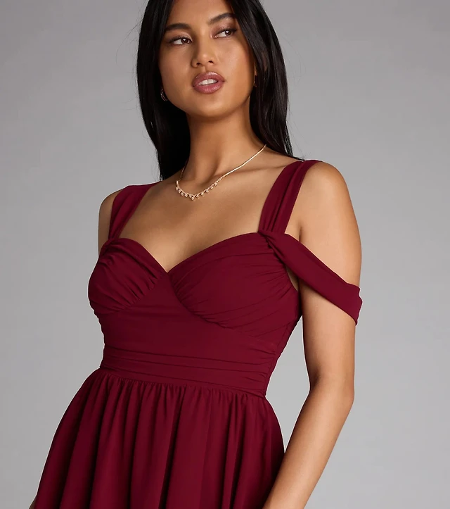 Windsor Flowy Chic Chiffon Cold-Shoulder Skater Dress