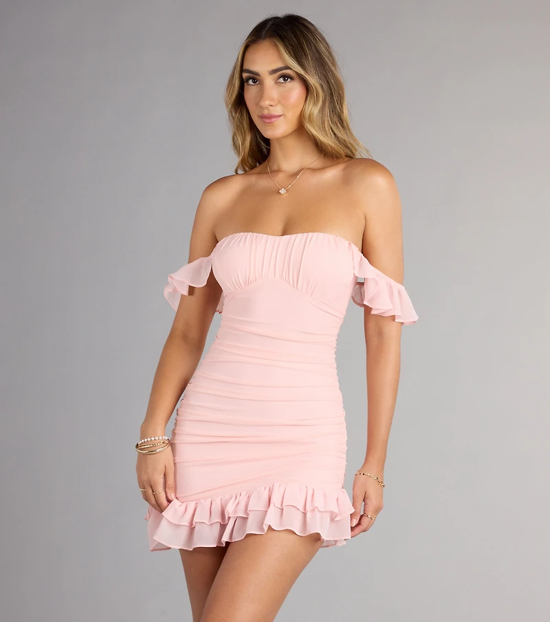 Ruffle Ready Off-The-Shoulder Mini Dress