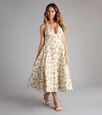 Set For Spring Halter Corset Floral Midi Dress