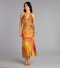 Sunset Glow Satin Midi Dress