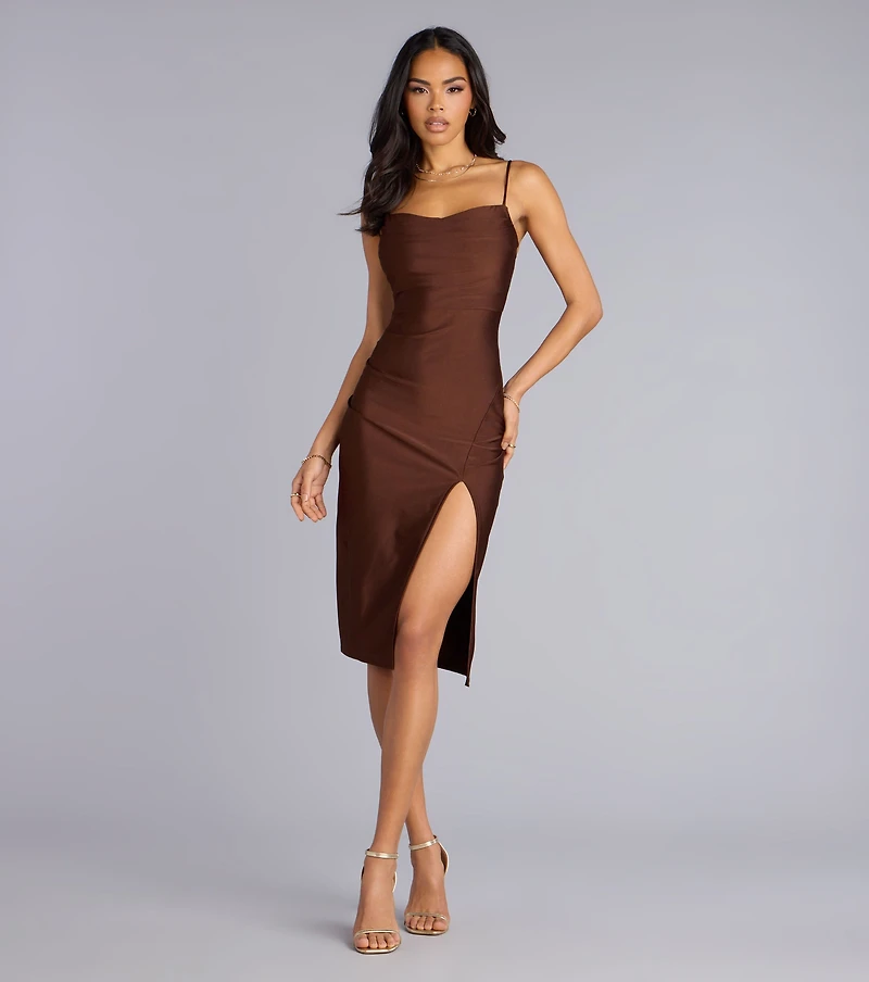 Sleek And Smooth High Slit Midi Dress