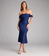 Exceptional Off-The-Shoulder Flared Midi Dress