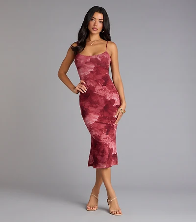 Soft Allure Floral Mesh Midi Dress