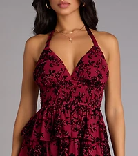 Flirty Tease Halter Ruffle Skater Dress