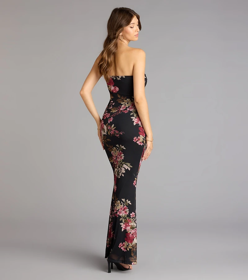 Midnight Romance Floral Mesh Maxi Dress