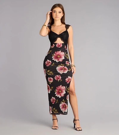 Love Language Floral Lace Slit Maxi Dress