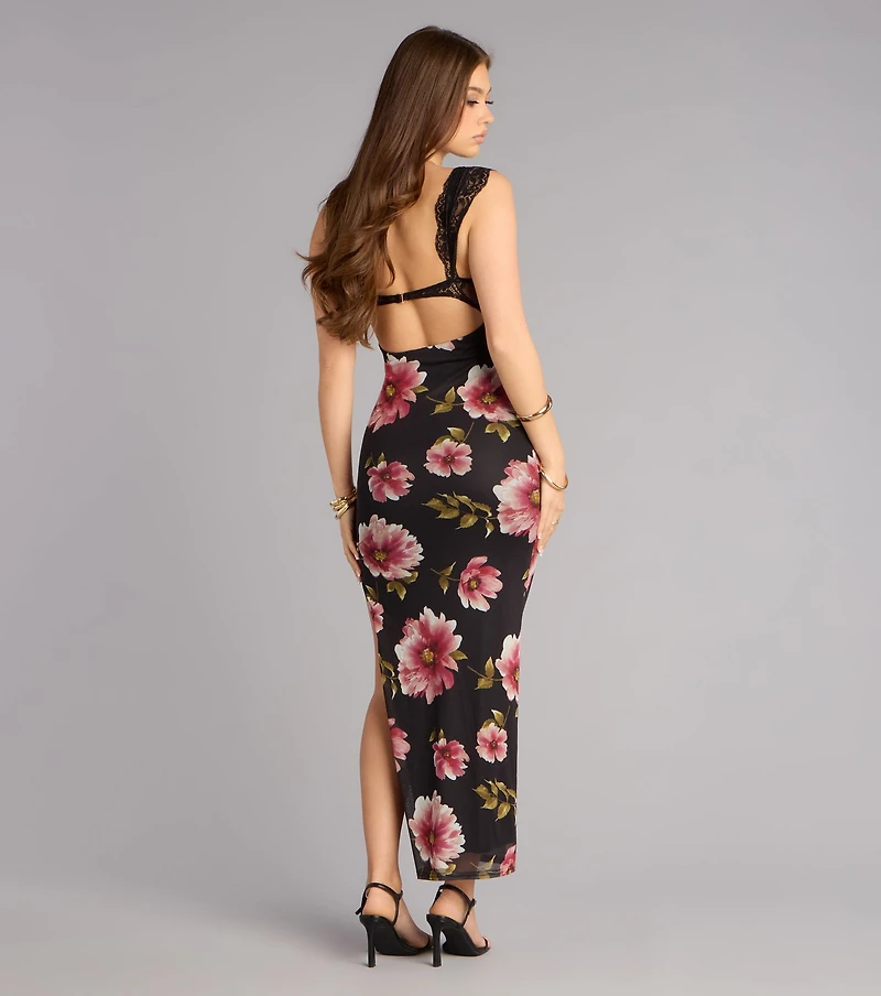Love Language Floral Lace Slit Maxi Dress