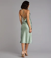 Dreamy Luxe Satin Strappy Back Midi Dress