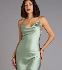 Dreamy Luxe Satin Strappy Back Midi Dress
